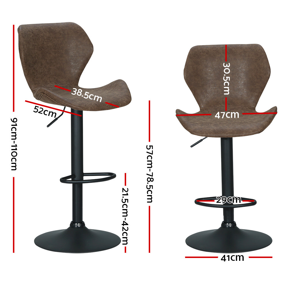 Artiss Bar Stools Kitchen Counter Stools Swivel Gas Lift Vintage Chairs Brown x2 - Furniture > Bar Stools & Chairs >