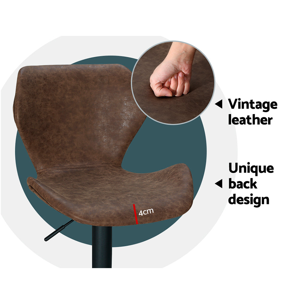 Artiss Bar Stools Kitchen Counter Stools Swivel Gas Lift Vintage Chairs Brown x2 - Furniture > Bar Stools & Chairs >