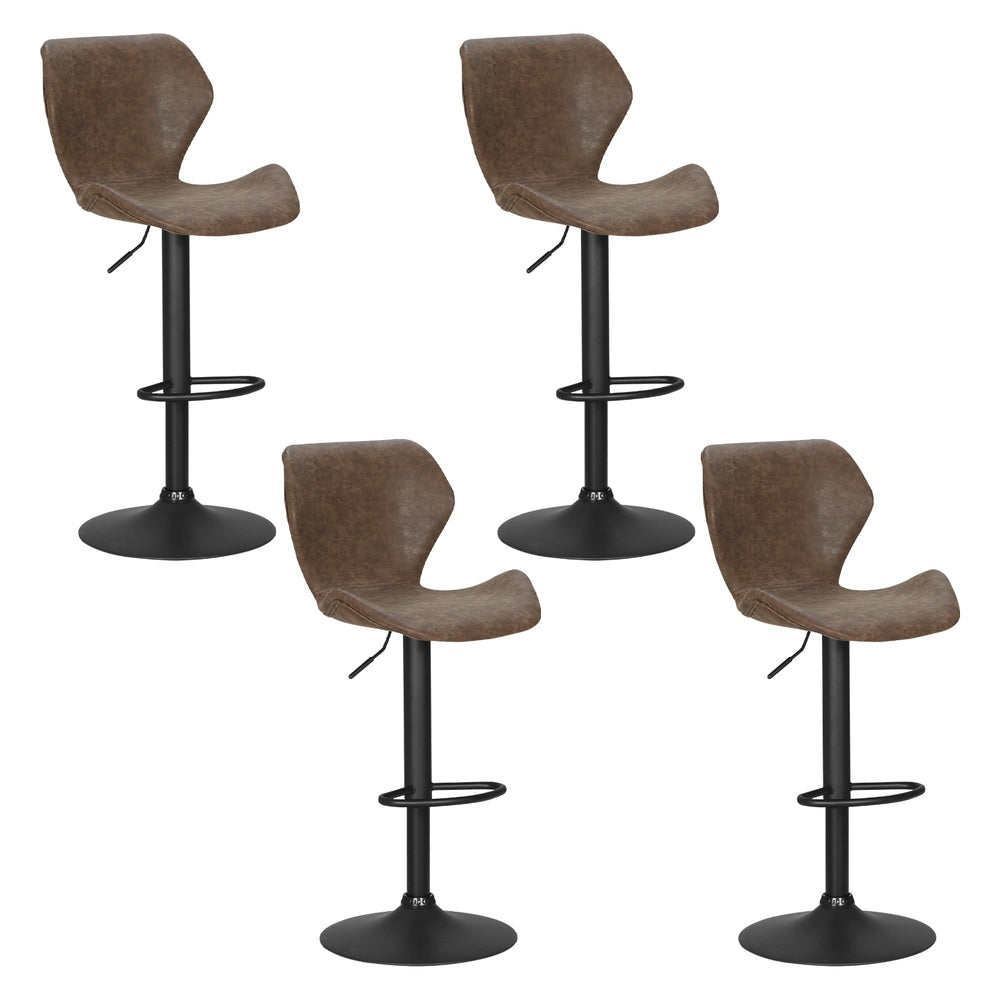 Artiss 4x Bar Stools Vintage Leather Gas Lift Brown - Furniture > Bar Stools & Chairs > Massage Chairs