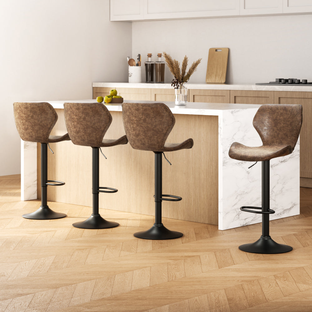 Artiss 4x Bar Stools Vintage Leather Gas Lift Brown - Furniture > Bar Stools & Chairs > Massage Chairs