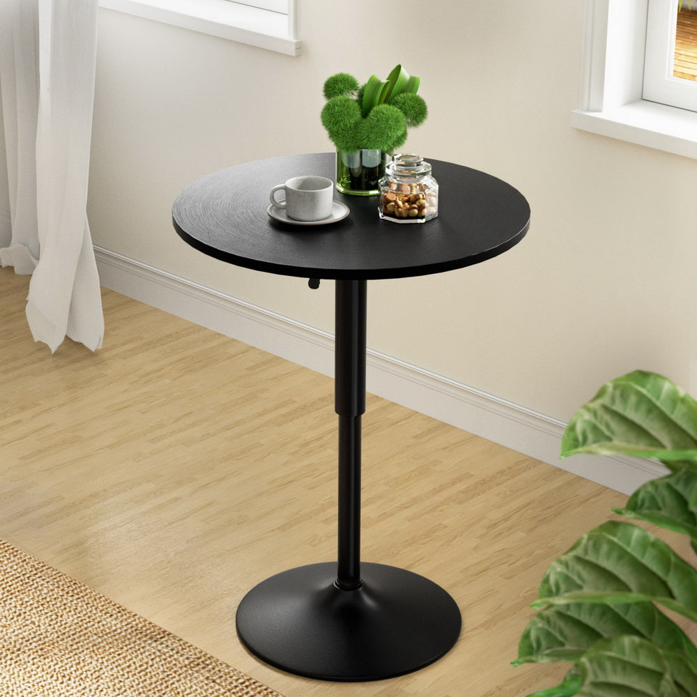 Artiss Bar Table Gas Lift Round Black - Furniture > Dining > Dining Tables
