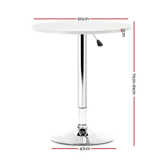 Artiss Bar Table Gas Lift Round White Furniture > Dining > Dining Tables