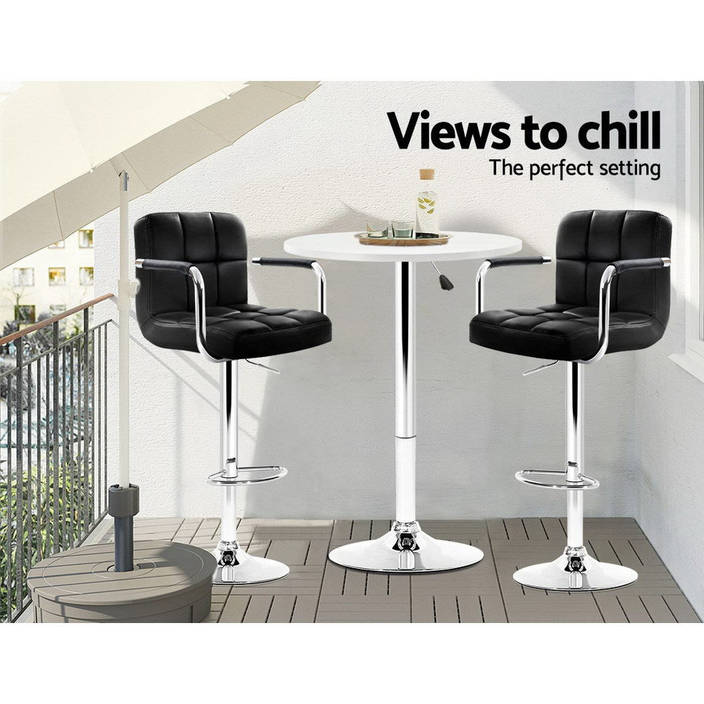 Artiss Bar Table Gas Lift Round White - Furniture > Dining > Dining Tables