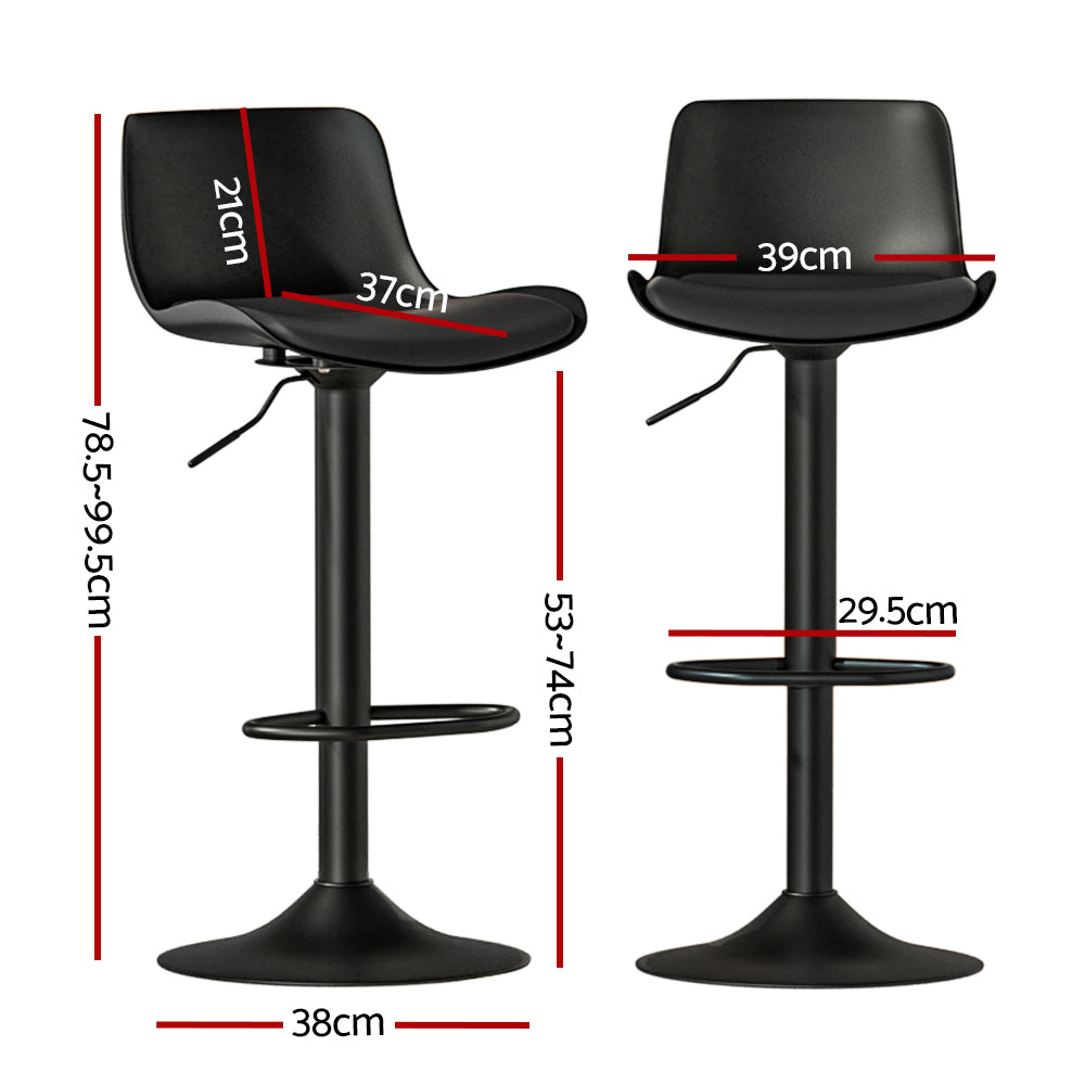 Artiss 2x Bar Stools Padded Seat Gas Lift Black - Furniture > Bar Stools & Chairs > Table & Bar Stools