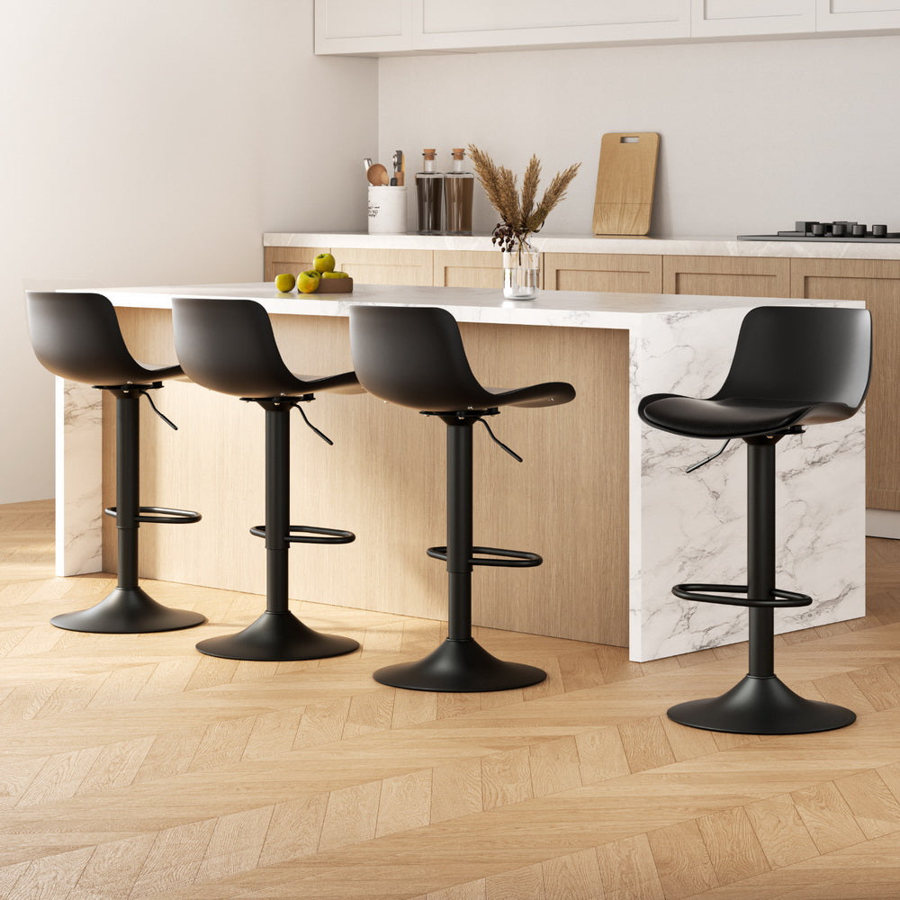 Artiss 4x Bar Stools Padded Seat Gas Lift Black - Furniture > Bar Stools & Chairs > Massage Chairs