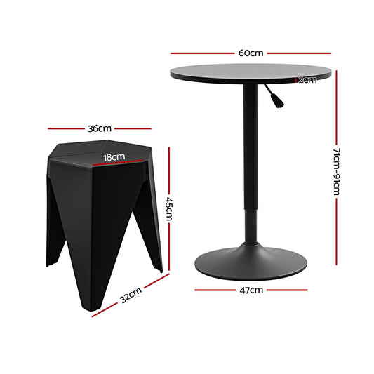 Bar Stools and Table Set 3PCS Dining Desk Kitchen Chairs Cafe Pub Black