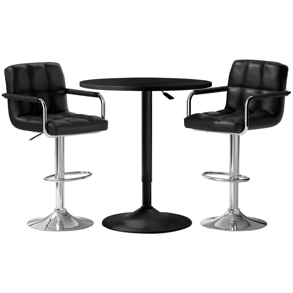 Bar Table and 2 Stools Set - Gas Lift Black