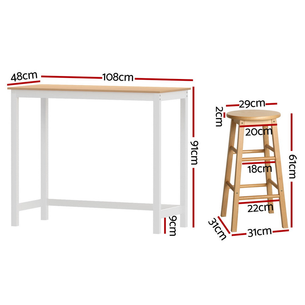 Artiss Bar Table and Stools Set Dining Desk Kitchen Chairs Cafe Pub - Furniture > Bar Stools & Chairs > Table & Bar