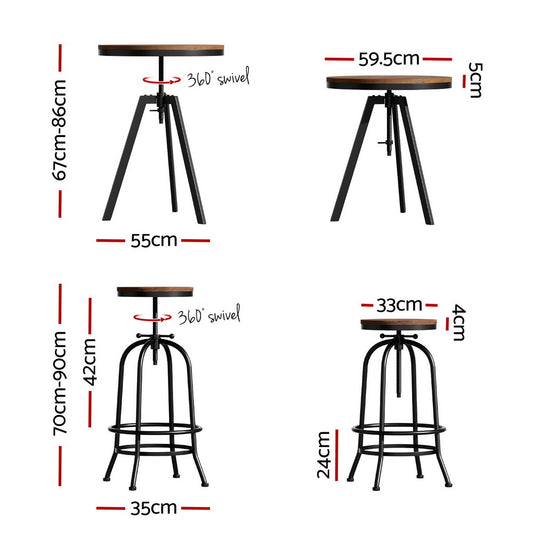 Artiss Bar Table Stools Set Dining Desk Industrial Kitchen Chairs Cafe Pub Furniture > Bar Stools & Chairs > Table &