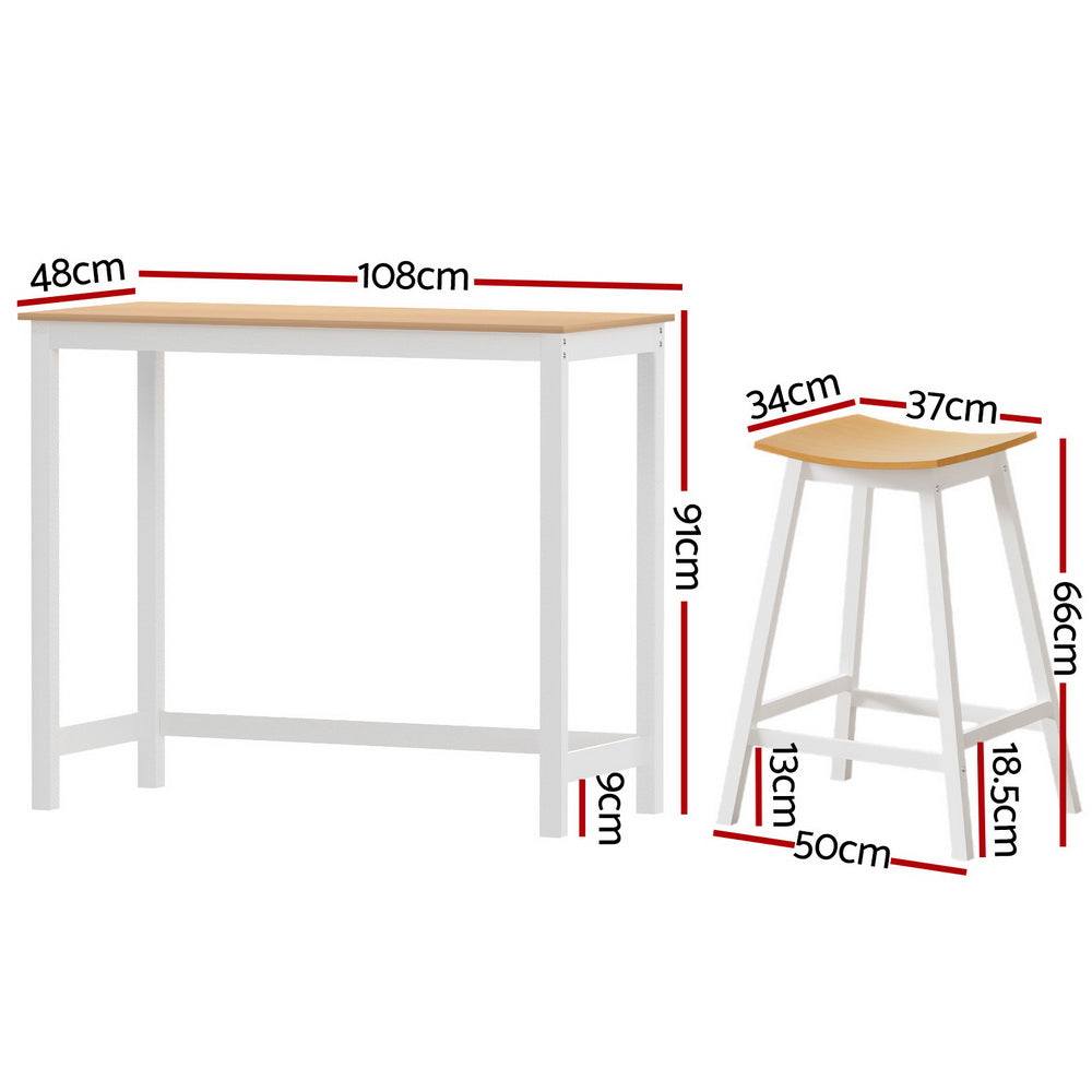 Artiss Bar Table and Stools Set Dining Desk Solid Wood Kitchen Chairs Cafe Pub - Furniture > Bar Stools & Chairs >