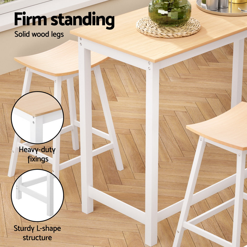 Artiss Bar Table and Stools Set Dining Desk Solid Wood Kitchen Chairs Cafe Pub - Furniture > Bar Stools & Chairs >