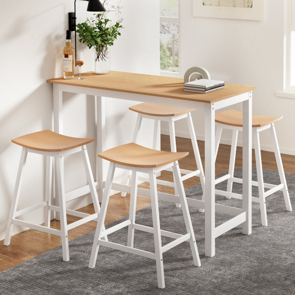 Artiss Bar Table and Stools Set Dining Desk Solid Wood Kitchen Chairs Cafe Pub - Furniture > Bar Stools & Chairs >