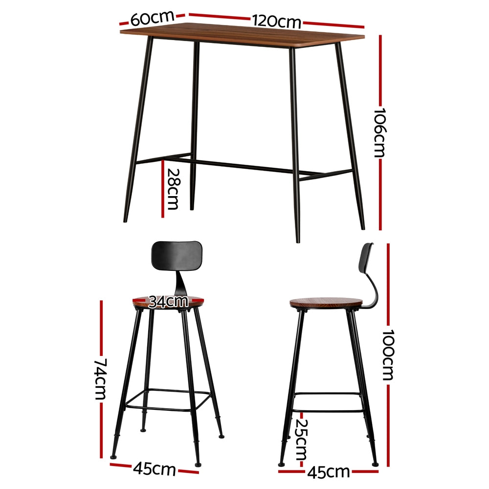 Artiss Bar Table and Stools Set Dining Desk Kitchen Chairs Cafe Pub - Furniture > Bar Stools & Chairs > Table & Bar