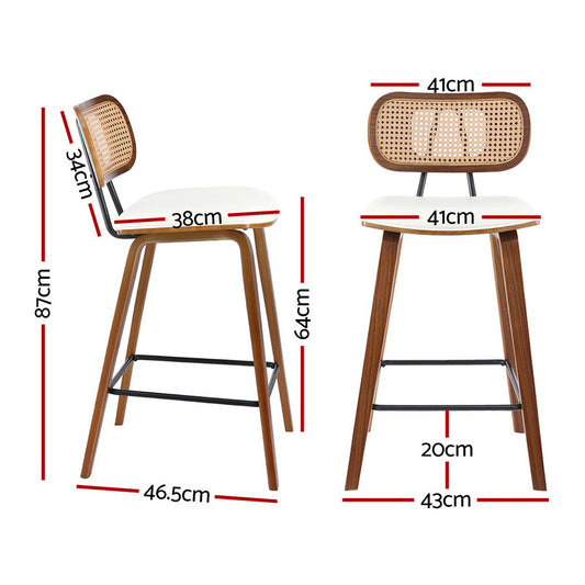 2x Artiss Bar Stools Kitchen Counter Rattan Chairs PU Leather Padding Furniture > Bar Stools & Chairs > Table & Bar
