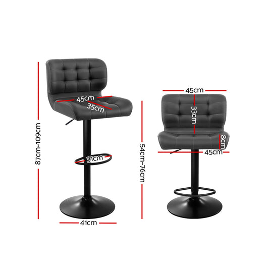 Artiss 2x Bar Stools Gas Lift Leather Padded Grey Furniture > Bar Stools & Chairs > Table & Bar Stools