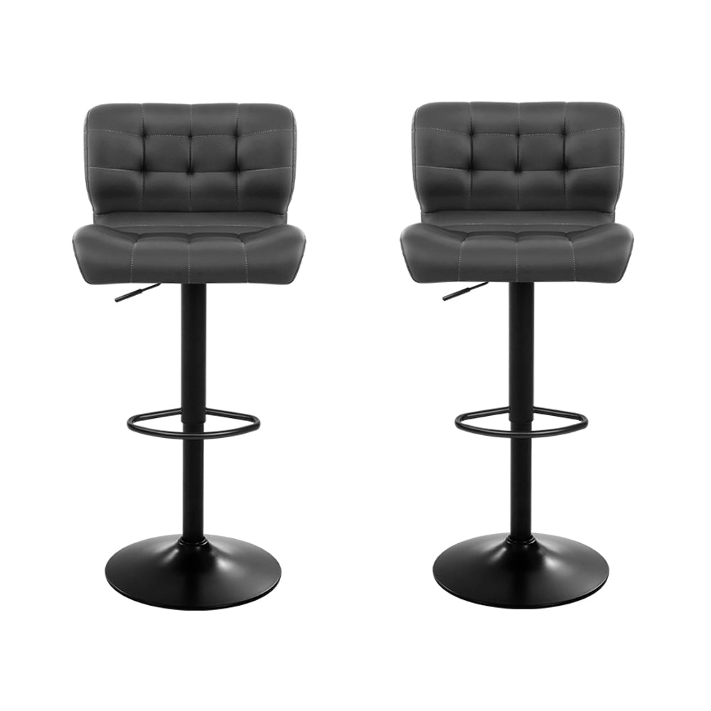 Artiss 2x Bar Stools Gas Lift Leather Padded Grey - Furniture > Bar Stools & Chairs > Table & Bar Stools