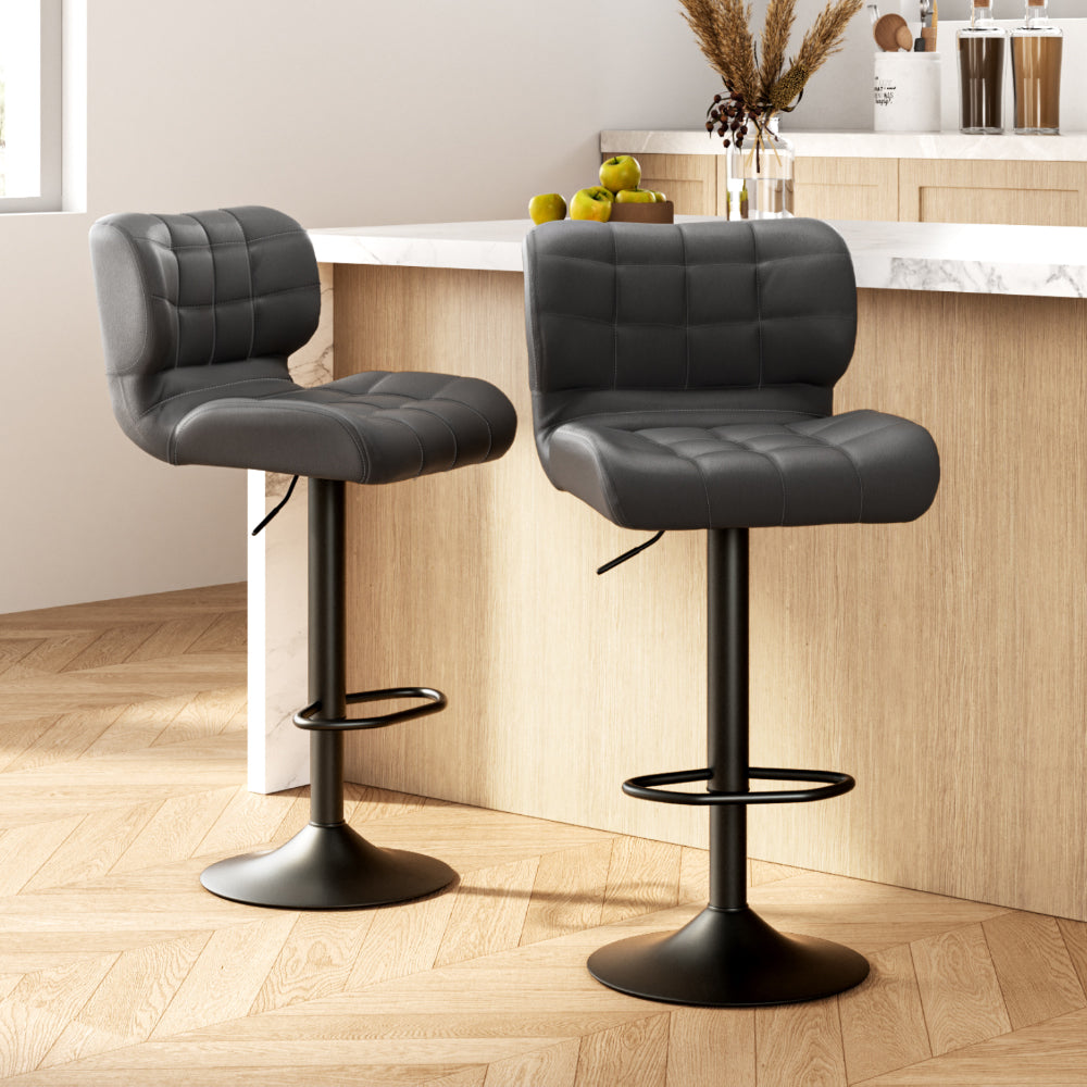 Artiss 2x Bar Stools Gas Lift Leather Padded Grey - Furniture > Bar Stools & Chairs > Table & Bar Stools