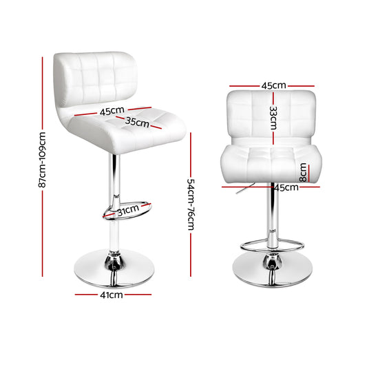 4x Bar Stools Gas Lift Leather Padded White - Furniture > Bar Stools & Chairs > Table & Bar Stools