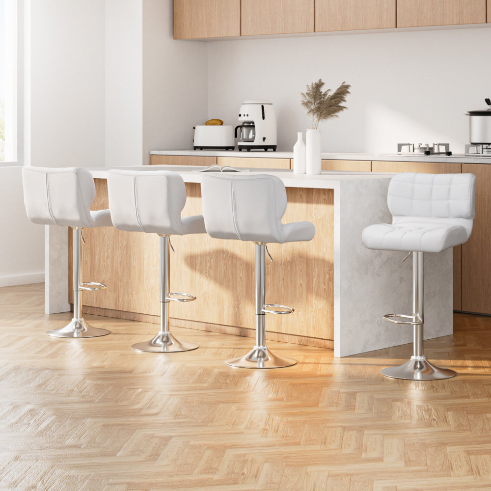 Artiss 4x Bar Stools Gas Lift Leather Padded White - Furniture > Bar Stools & Chairs > Table & Bar Stools