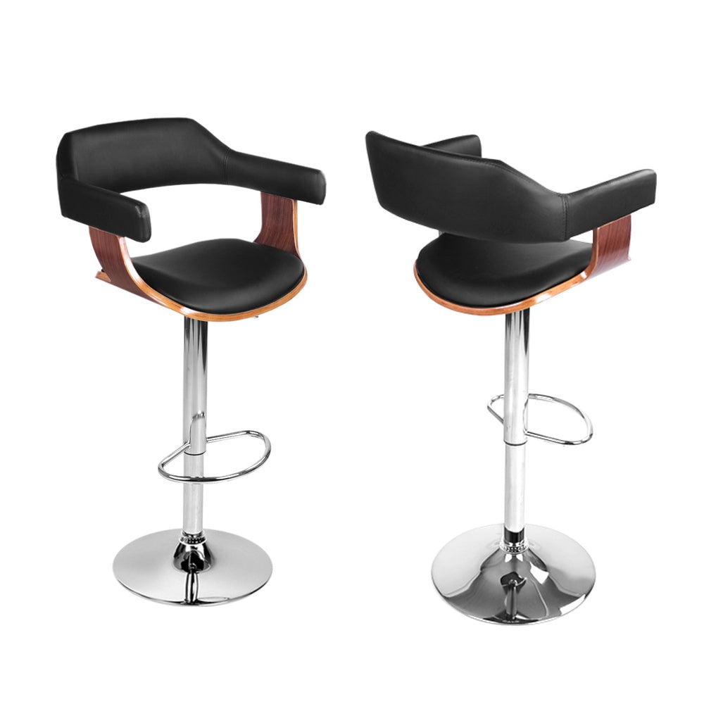 Artiss 4x Bar Stools Gas Lift Leather w/Armrest Black - Furniture > Bar Stools & Chairs > Table & Bar Stools