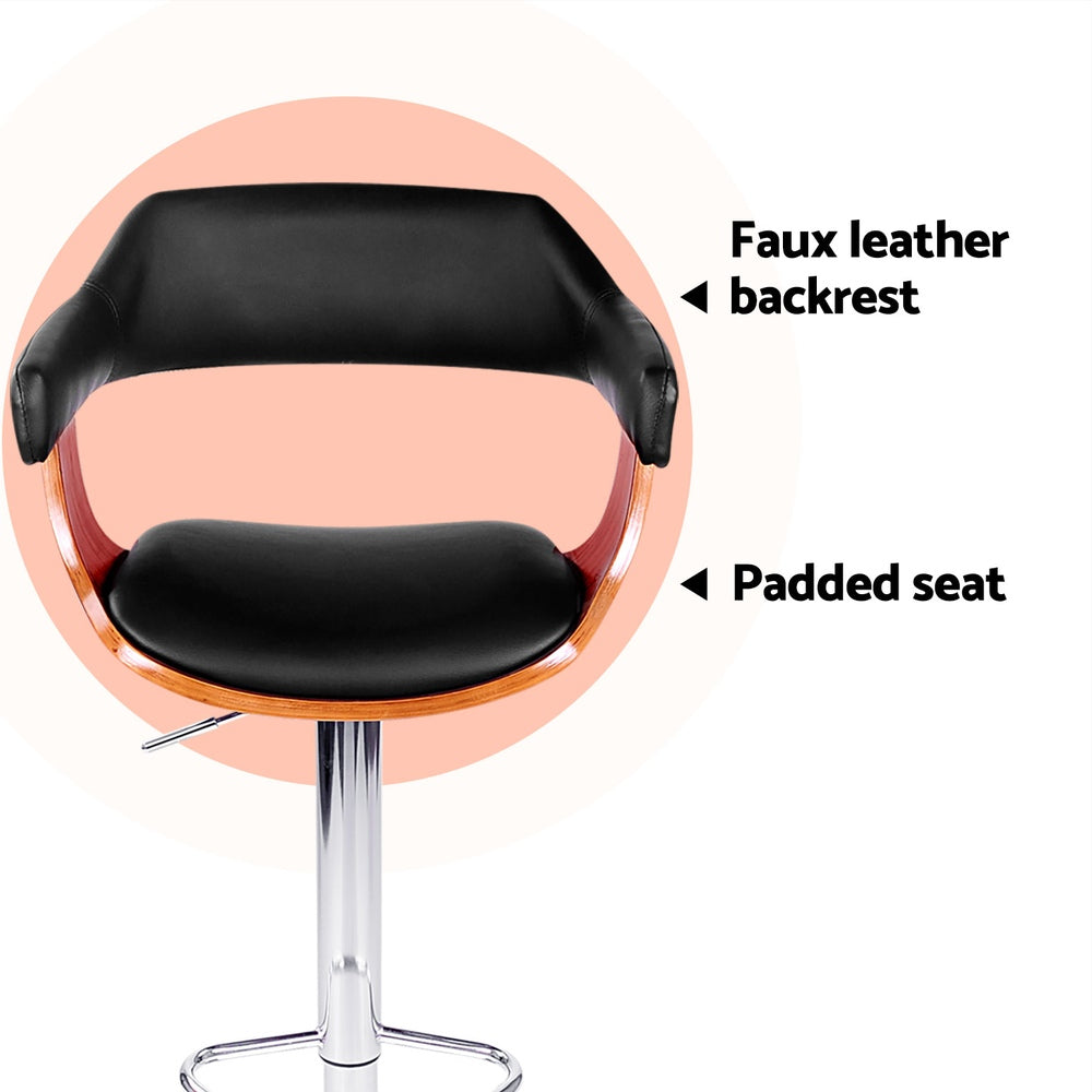 Artiss 4x Bar Stools Gas Lift Leather w/Armrest Black - Furniture > Bar Stools & Chairs > Table & Bar Stools