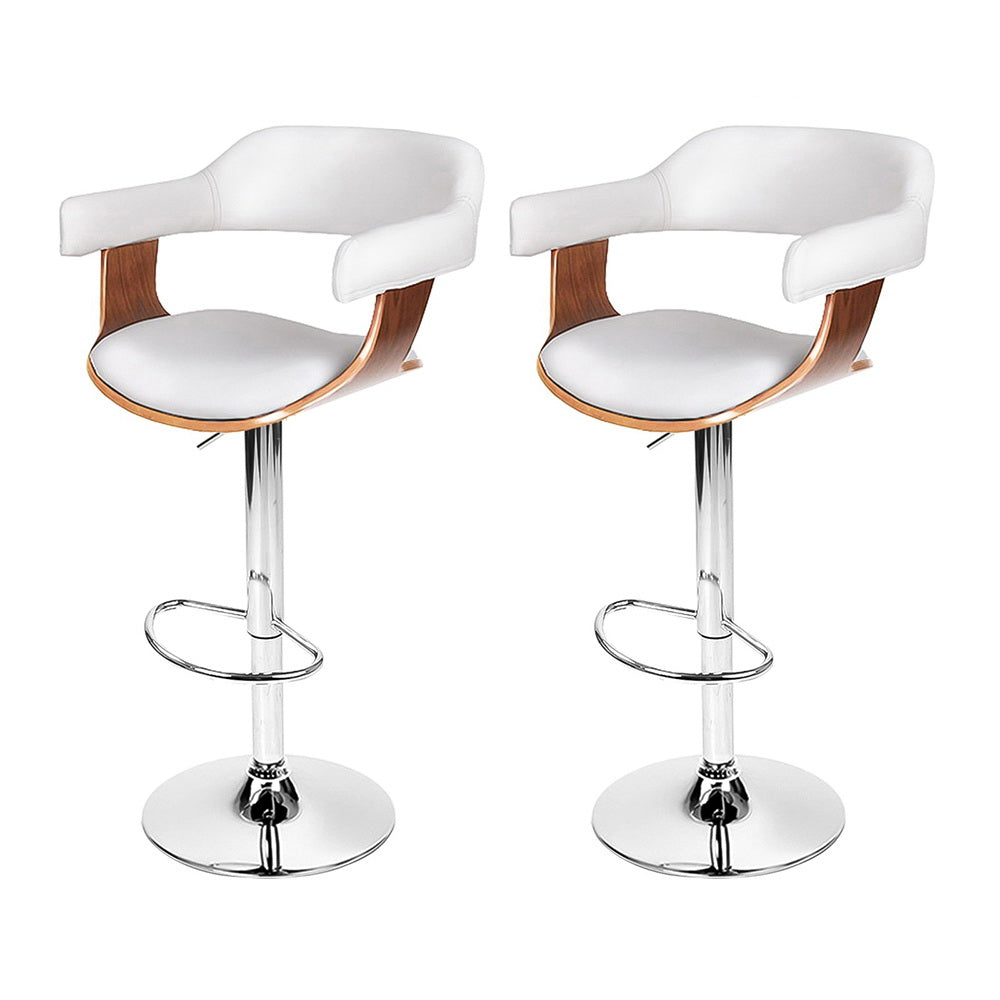 Artiss 2x Bar Stools Gas Lift Leather w/Armrest White - Furniture > Bar Stools & Chairs > Table & Bar Stools