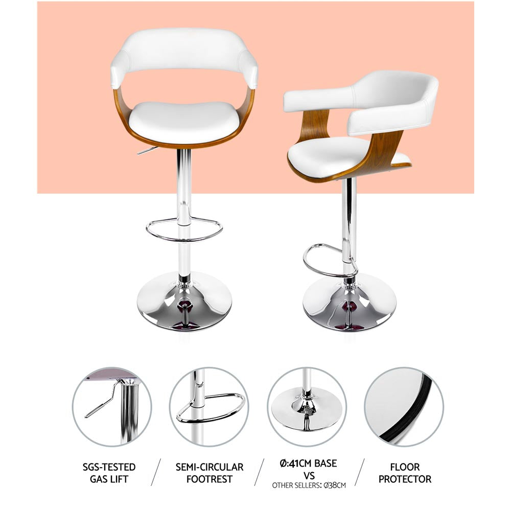 Artiss 2x Bar Stools Gas Lift Leather w/Armrest White - Furniture > Bar Stools & Chairs > Table & Bar Stools