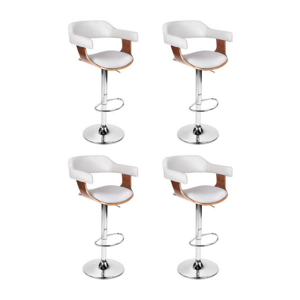 4x Artiss Bar Stools Gas Lift Leather with Armrest White - Furniture > Bar Stools & Chairs > Table & Bar Stools