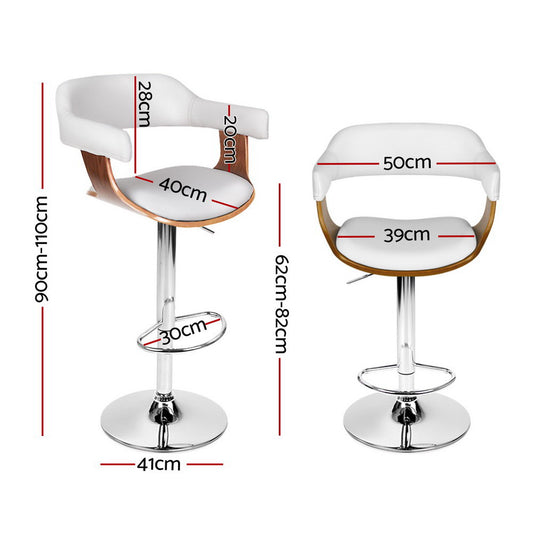 4x Bar Stools Gas Lift Leather with Armrest White - Furniture > Bar Stools & Chairs > Table & Bar Stools