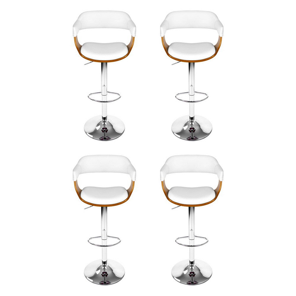 4x Artiss Bar Stools Gas Lift Leather with Armrest White - Furniture > Bar Stools & Chairs > Table & Bar Stools