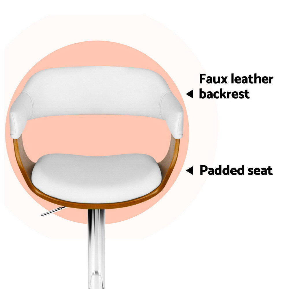 4x Artiss Bar Stools Gas Lift Leather with Armrest White - Furniture > Bar Stools & Chairs > Table & Bar Stools