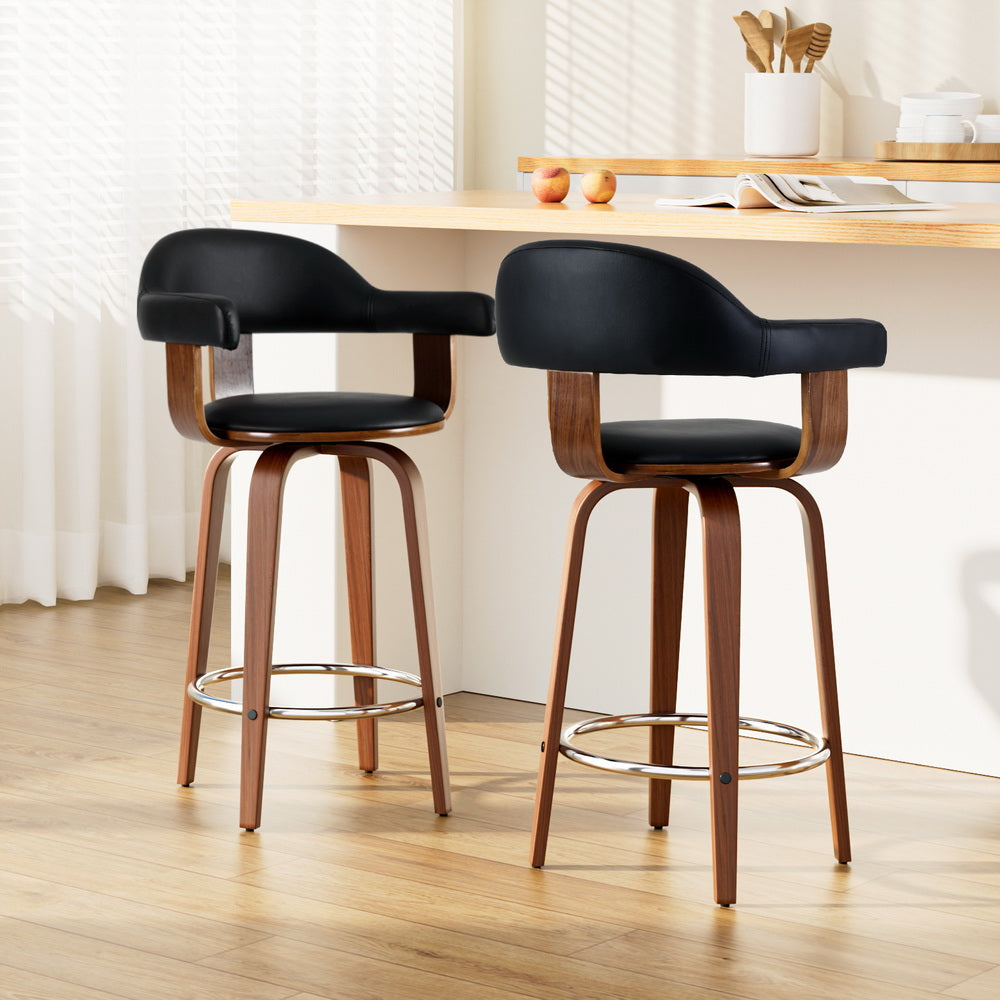 Artiss 2x Bar Stools Leather Seat Wooden Legs Furniture > Bar Stools & Chairs > Table & Bar Stools