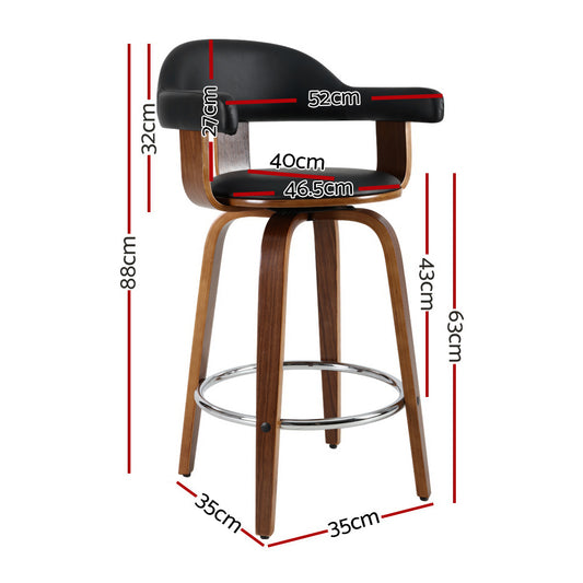 Artiss 2x Bar Stools Leather Seat Wooden Legs Furniture > Bar Stools & Chairs > Table & Bar Stools