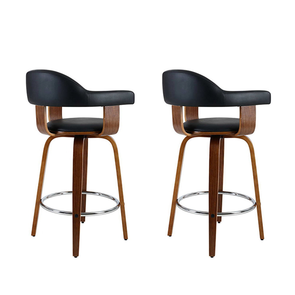 Artiss 2x Bar Stools Leather Seat Wooden Legs Furniture > Bar Stools & Chairs > Table & Bar Stools