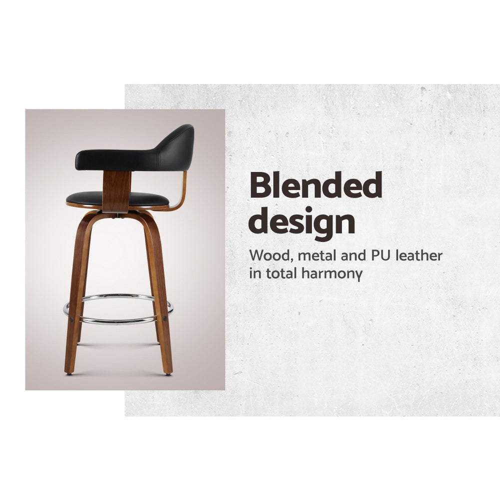 Artiss 2x Bar Stools Leather Seat Wooden Legs Furniture > Bar Stools & Chairs > Table & Bar Stools