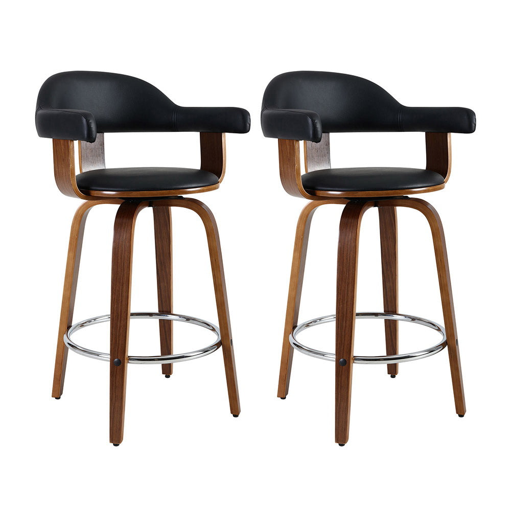 Artiss 2x Bar Stools Leather Seat Wooden Legs Furniture > Bar Stools & Chairs > Table & Bar Stools