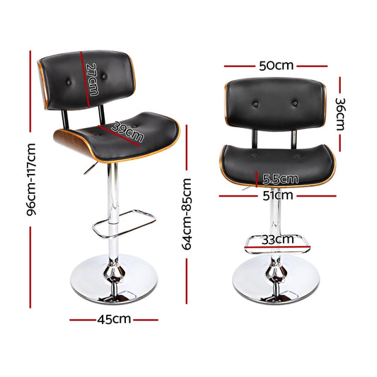 4x Bar Stools Gas Lift Leather Black - Furniture > Bar Stools & Chairs > Massage Chairs