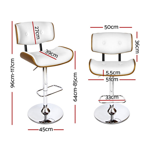 4x Bar Stools Gas Lift Leather White - Furniture > Bar Stools & Chairs > Massage Chairs