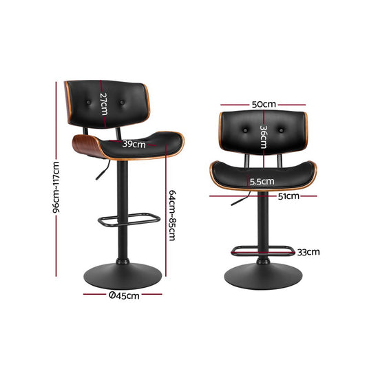 4x Bar Stools Gas Lift Leather All Black - Furniture > Bar Stools & Chairs > Table & Bar Stools