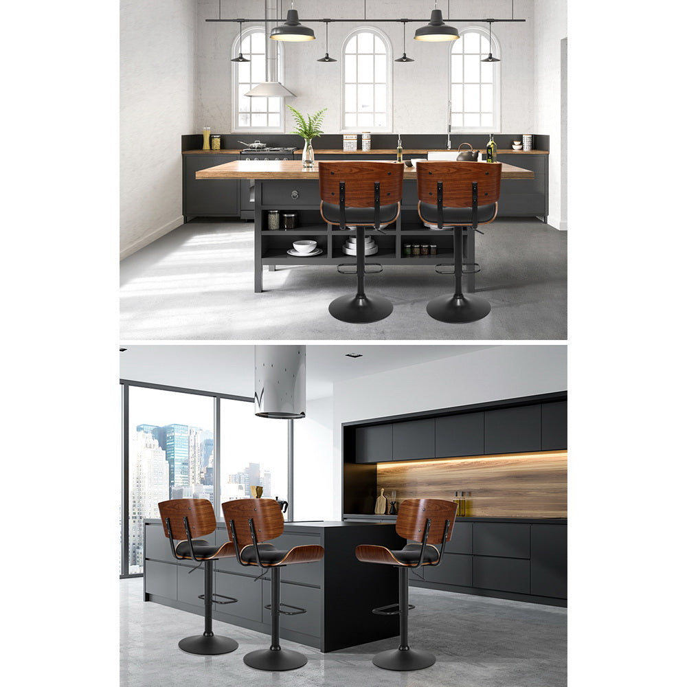Artiss 4x Bar Stools Gas Lift Leather All Black - Furniture > Bar Stools & Chairs > Table & Bar Stools