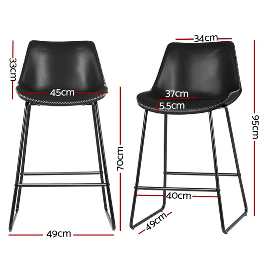 Bar Stools Kitchen Counter Barstools Leather Metal Chairs Black x2 - Furniture > Bar Stools & Chairs > Table & Bar