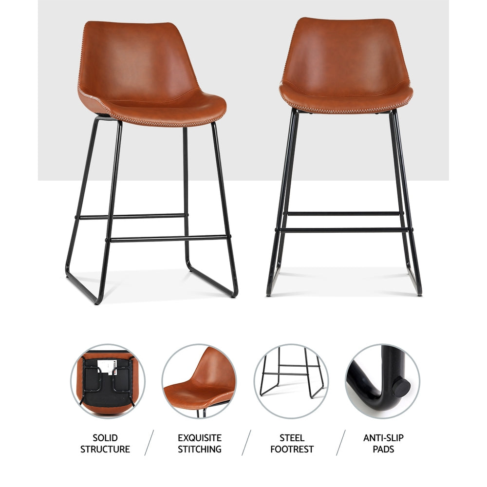 Artiss Bar Stools Kitchen Counter Barstools Leather Metal Chairs Brown x2 - Furniture > Bar Stools & Chairs > Table &
