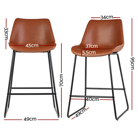 4x Bar Stools Leather Padded Metal Legs Brown - Furniture > Bar Stools & Chairs > Massage Chairs