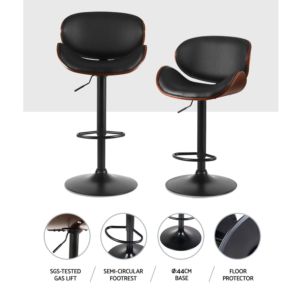 Artiss Bar Stools Kitchen Leather Barstools Swivel Gas Lift Chairs Black x2 - Furniture > Bar Stools & Chairs > Table &