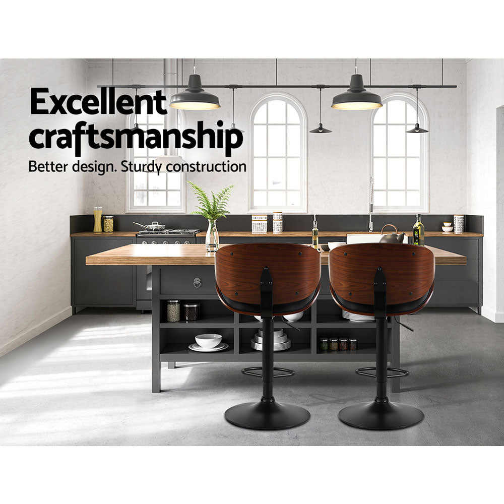 Artiss Bar Stools Kitchen Leather Barstools Swivel Gas Lift Chairs Black x2 - Furniture > Bar Stools & Chairs > Table &