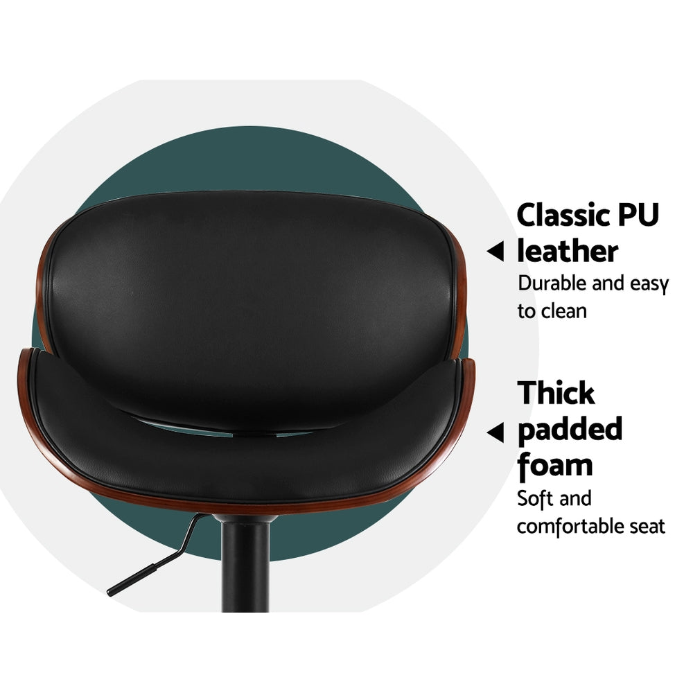 Artiss Bar Stools Kitchen Leather Barstools Swivel Gas Lift Chairs Black x2 - Furniture > Bar Stools & Chairs > Table &
