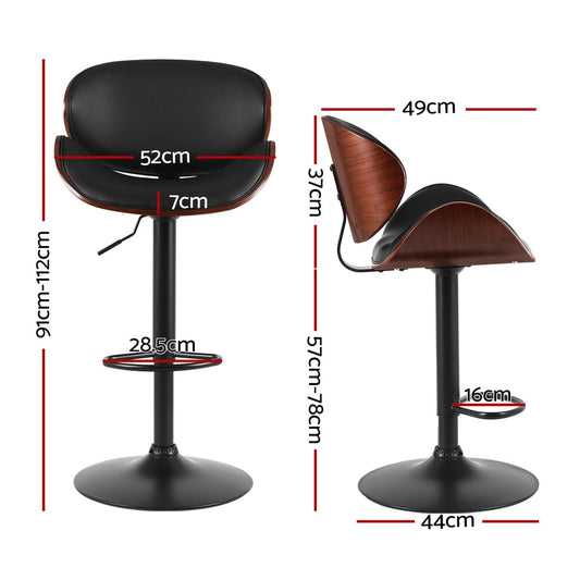 4x Bar Stools Gas Lift Leather Padded Black - Furniture > Bar Stools & Chairs > Table & Bar Stools