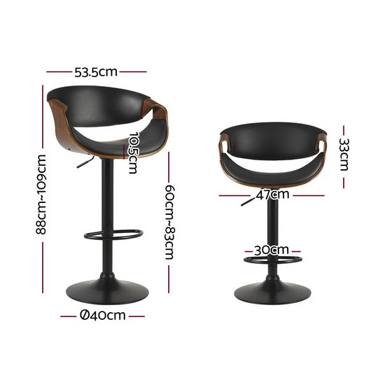 Artiss 2x Bar Stools Gas Lift Leather w/Armrest Furniture > Bar Stools & Chairs > Table & Bar Stools