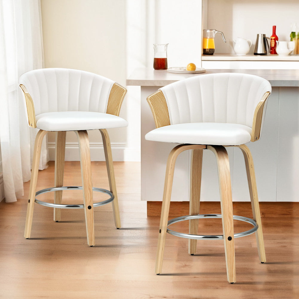 4x Bar Stools Swivel Leather Chairs Wooden - Furniture > Bar Stools & Chairs > Arm Chairs & Recliners