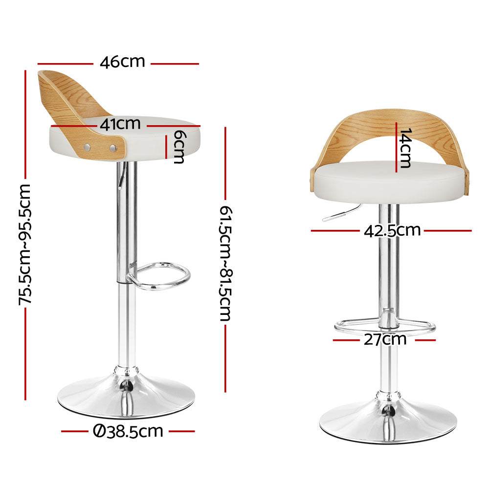 Artiss 2x Bar Stools Adjustable Leather Padded White - Furniture > Bar Stools & Chairs > Table & Bar Stools